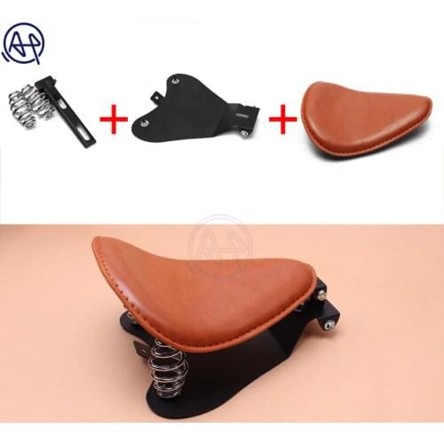 1pc Motorcycle Retro Brown Pu Leather Skull Logo Solo Seat+3" Spring Bracket Mounting Base Kit For Bobber Saddle Seat Cafe Racer