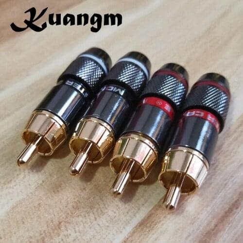 Kuangm 100PCS Audio Connectors RCA Connector Gold Plated Lotus Head Video Support 6mm Cable RCA Male Plug Adapter Hifi Cables