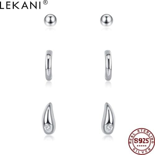 LEKANI New Super Shiny Zircon 925 Sterling Silver Stud Earring for Women Water Drops Fine Jewelry Earring Set Wholesale Gift