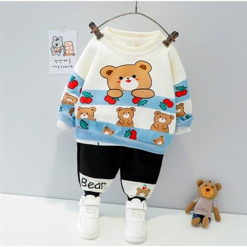 LISUNNY Baby Girls Boys Clothing Sets 2021 Spring Children Cartoon Bear T Shirt Pants Toddler Infant Children Kids Clothes