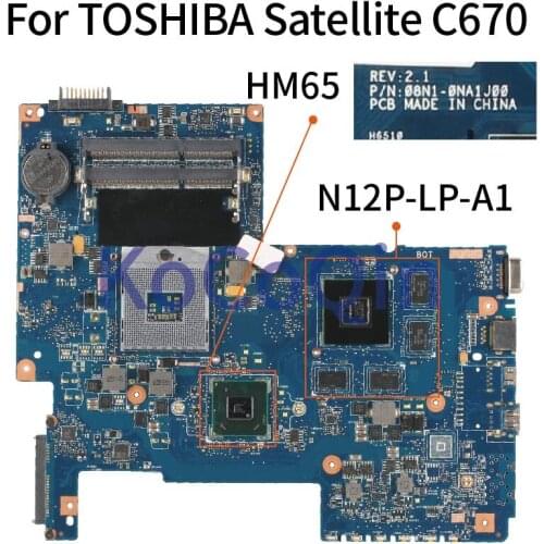 KoCoQin H000032280 Laptop motherboard For TOSHIBA Satellite C670 HM65 Mainboard 08N1-0NA1J00 N12P-LP-A1