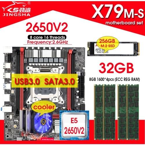 X79 motherboard combos E5 2650 V2 Processor 4pcs 8GB 1600 ECC memory NVME 256GB M.2 with Cooler set