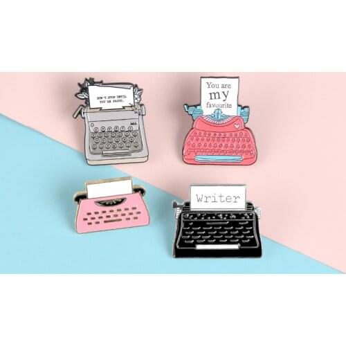 Cute Pink Typewriter Metal Enamel Brooch Tape Sewing Machine Memory Card Badge Pin Sweet Trendy Jewelry Gifts Fashion Classic