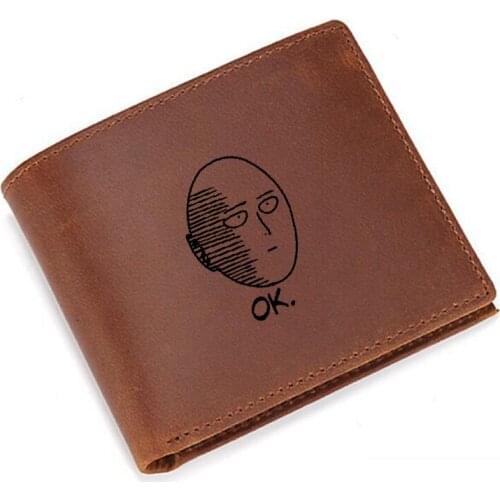 Cartoon One Punch Man Wallets Genuine Leather RFID Card Wallets Multi Card Holders Pocket Purse Brown Color Small Wallets Men