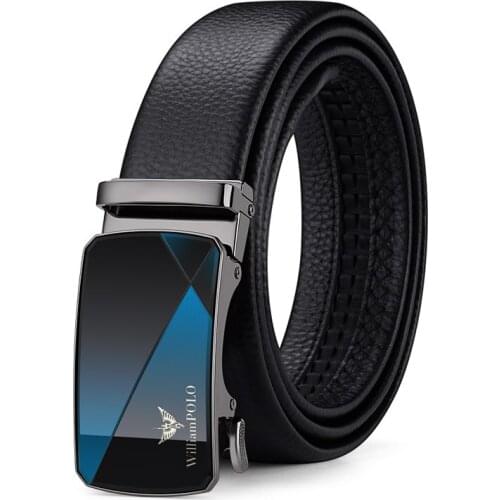 WILLIAMPOLO Fashion Genuine Leather Belt For Men Automatically Buckle Mens Belt Luxury Design Dress Belts PL20755P