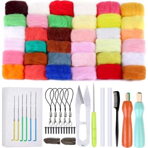 LMDZ 36Colors Wool Roving Needle Felting Kit Wool Fibre for Needle Felting & Wet Felting DIY Doll Needlework Materials Handcraft
