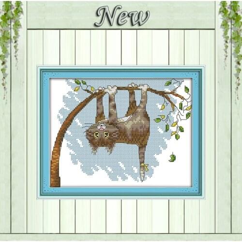 The cat hangs on the tree animal diy Painting Counted Print on canvas DMC 14CT 11CT Cross Stitch Needlework Kits embroidery Sets