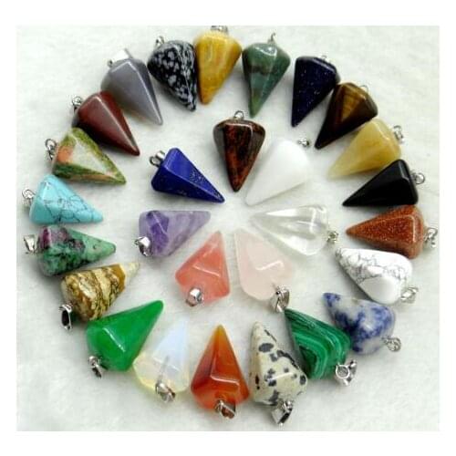 Natural stone Quartz Crystal Turquoises Opal tiger eye beads Pendulum pendant for diy Jewelry making Necklaces Accessories12pcs