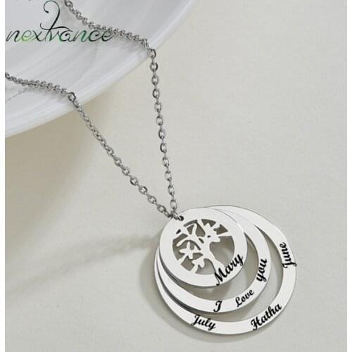 Nextvance Life Tree Pendant Customized NamePlate Necklace Personalized Stainless Stee Jewelry Engrave Name For Family Christmas