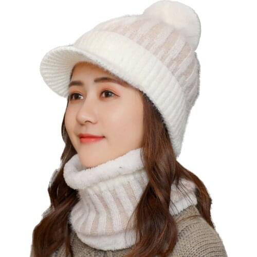 2019 New Pompons Ball Cap Hat Knitted Beanies Winter Hat Cap For Girl Women Brand New Thick Female Skullies Beanie Scarf Hat