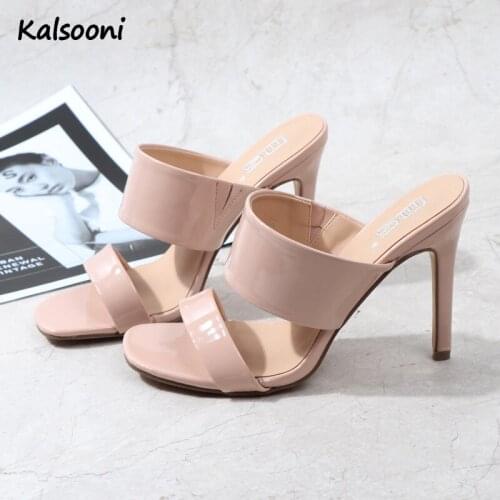 Kalsooni 2021 New Sexy high-heel sandals and slippers patent leather solid color large size comfortable stiletto women sandals
