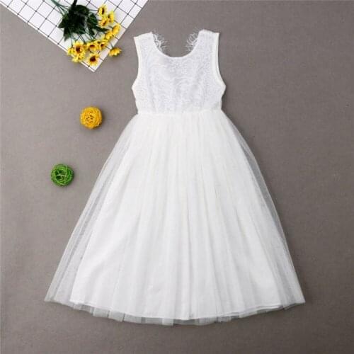2019 1-7Y Toddler Kids Baby Girl Flower Dress Lace Tulle Party Bridesmaid Pageant Dresses White Pink Gray