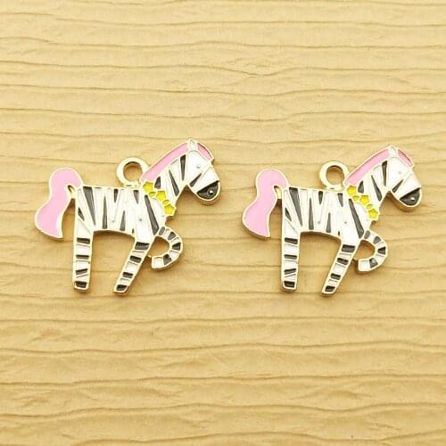 10pcs 22x24mm enamel zebra horse charm for jewelry making and crafting fashion earring pendant bracelet necklace charm