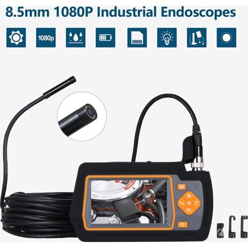 8.5mm Industrial Endoscope Camera 1080P HD 4.3” IPS Screen Inspection Camera IP67 Camera 20M/65.6FT with 8 Adjustable LEDs Light