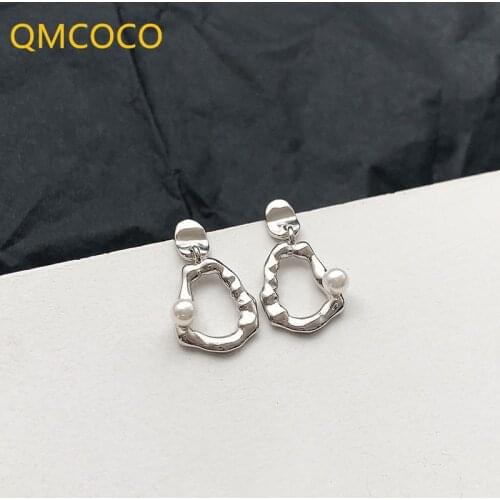 QMCOCO Irregular Pearl Earrings 925 Silver Japanese-Korean Style Fashion Simple Design Women Trend Ear Jewelry Accessories