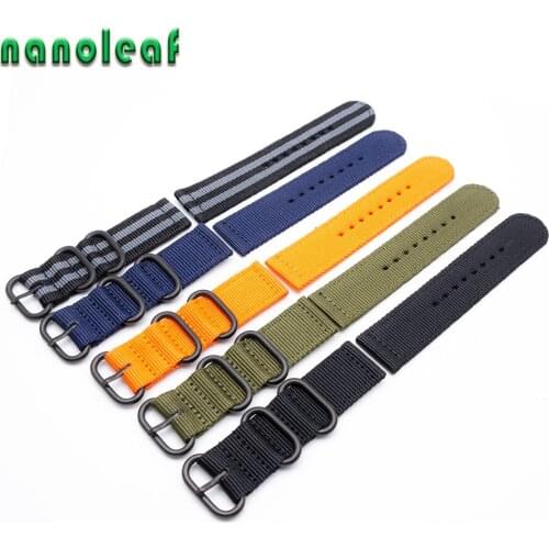 Two-Pieces Nylon Strap Fashion Casual Replacement Watch Band 18 20 22 24MM Premium Durable Black Ring Buckle Wristband