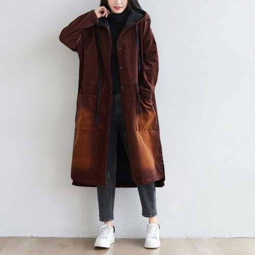 Loose Thick Winter Corduroy Coat Women Long Casual Fleece Thick Hooded Cardigan Large Size Chinese Style Baggy Warm Wadded Coat