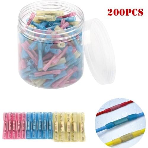 200PCS Heat Shrink Butt Wire Connectors Waterproof Insulated Seal Automobile Wire Cable Terminals AWG 22-10 0.5-6.0mm2