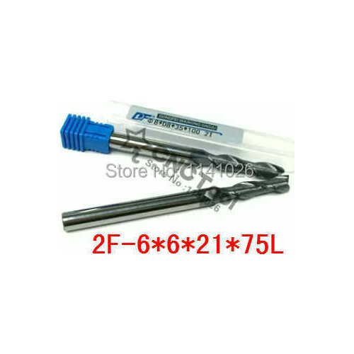 Carbide end mill 2F-6*6*21*75 2 Flute cnc controller spindle carbide,extended length milling cutter,the lathe tool,coating:NANO