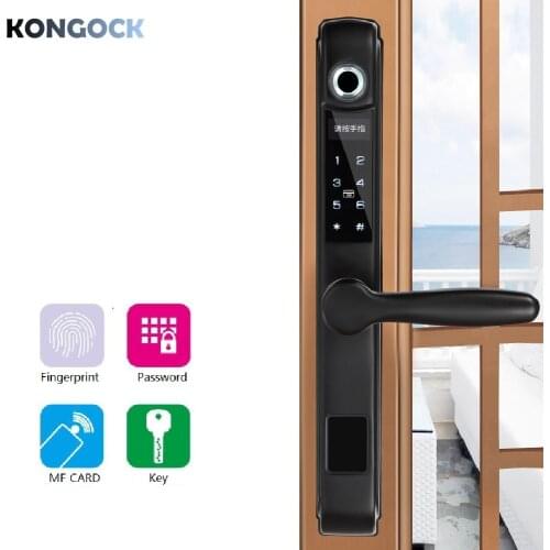Biometric Fingerprint smart sliding door lock, digital password keyless electronic card access lock glass side hung balcony lock