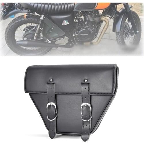 TCMOTO Universal Black Motorcycle Saddlebag Leather Bag Storage Tool Pouch for Harley Sportster XL883 Cafe Racer Honda