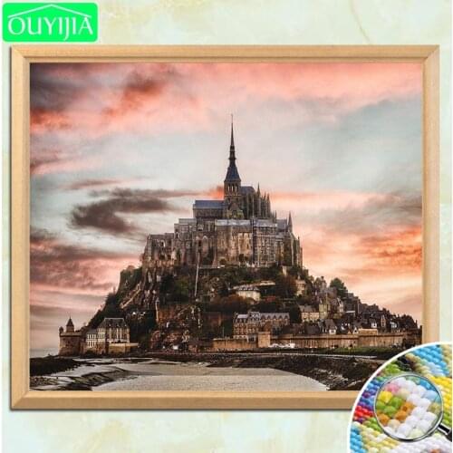 World Famous Scenic Spots "Mont Saint Michel Abbey" 5D DIY Diamond Painting Square Diamond Embroidery Rhinestones Mosaic Picture