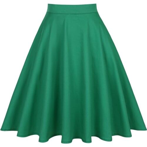 Hepburn Retro Women Midi Skirt Pleated Green Lil Solid Faldas Korean ELegant Swing 90s Aesthetics Clothes Cotton Harajuku Skirts