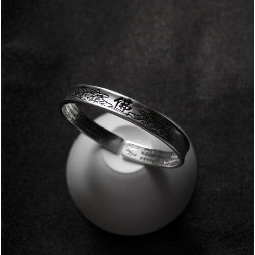 Silver Color Jewelry Mantra Retro Buddha Black Bracelet Men Women New Jewelry Fashion Retro High-quality Bangles