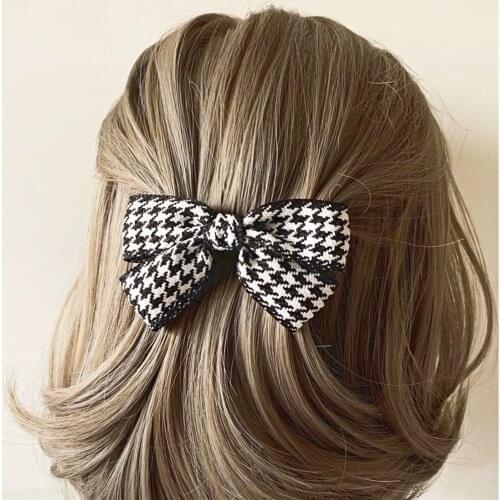 Cloth Retro Hair Clip Fabric Back Head Bow Spring Clip Thousand Bird Grid Sweet Cute Girl Barrettes For Women Hair Accessories