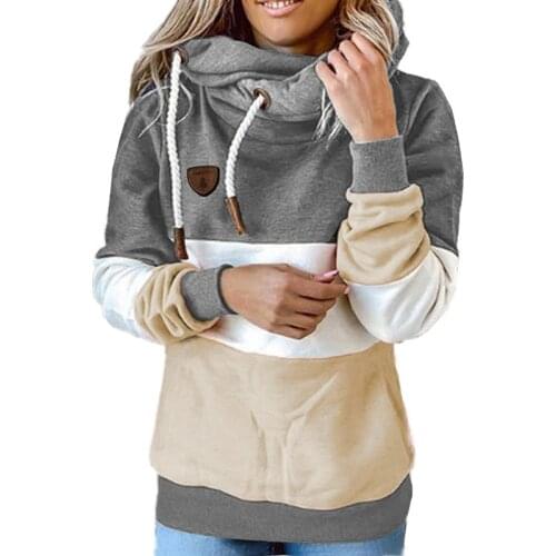 Gradient Patchwork Hooded Sweatshirt Women Drawstring Long Sleeve Harajuku Hoodie Autumn Winter Pocket Female Hoodie Tops