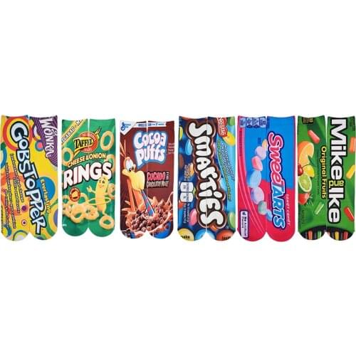 Women‘s Happiness Socks Children with 3D Print Candy Chocolate Beans Ankle Socks Woman Men 100% Cotton Socks Colorful 30cm 40cm