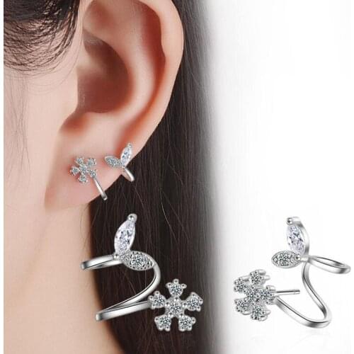KOFSAC New Fashion 925 Pure Silver Stud Earrings For Women Luxury Crystal Charming Snowflake CZ Earring Christmas Jewelry Gifts