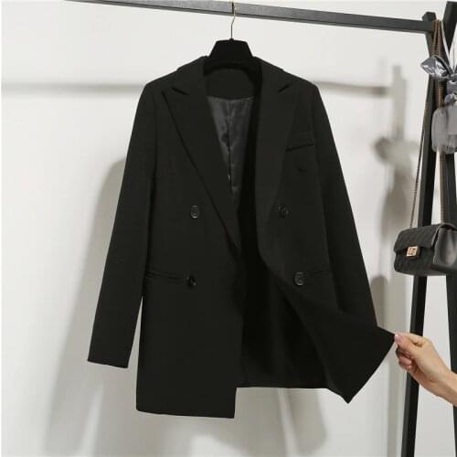 Spring Autumn Fashion Womens Long Sleeve Double Breasted Student Jacket Loose Casual Black Women Blazers Jackets Work Wear Coat
