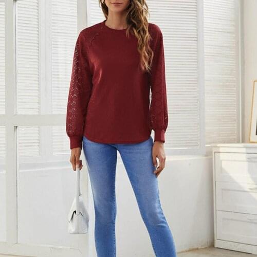 Top Stylish Waffle Raglan Sleeve Solid Color Pullover Top Women Loose Top Long Sleeve for Dating