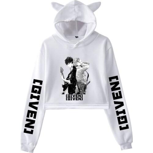 Given Manga Music Mafuyu Pullover Cat Cropped Hoodie Long Sleeve Sweatshirts Crop Top Women Hoodie Personality Creative Novelty