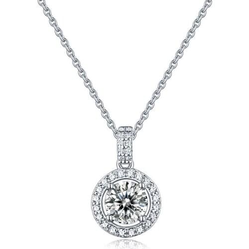 BOEYCJR 925 Silver 1ct F color Moissanite VVS Engagement Elegant Wedding Pendant Necklace for Women Anniversary Gift