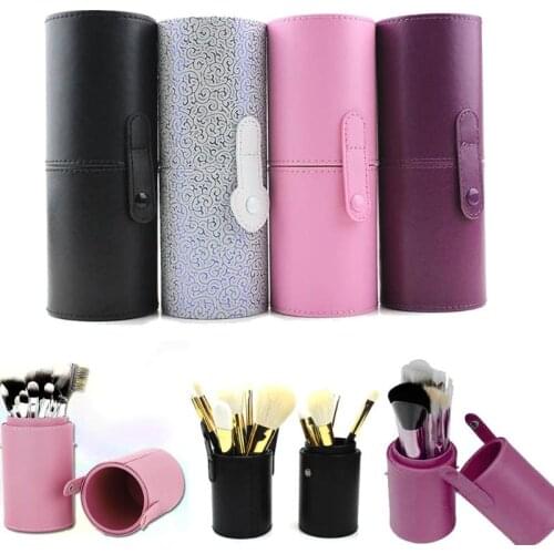 1Pc PU Leather Makeup Brushes Holder Travel Cosmetic Bag Case Organizer Brushes Pens Tube Cup Container Solid Cosmetic Tool
