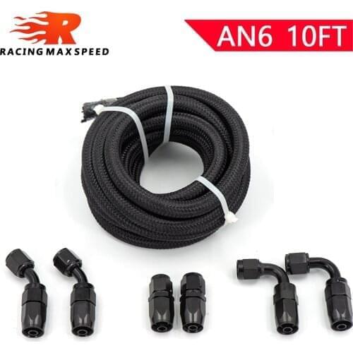 10FT 20FT 6AN AN6 & Stainless Steel Braide Oil Fuel Hose Line +AN6 Hose End Ftting Adapter Oil Hose Kit With Clamps