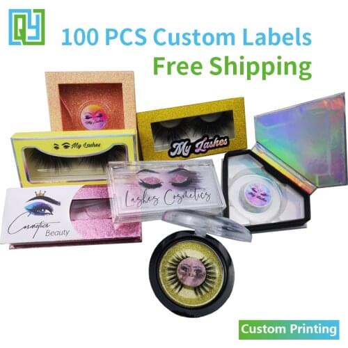 100 pcs Free Shipping Custom Printing Eyelash Label Clear Logo Lipgloss Make Up Palette Packaging Silver Holographic Stickers
