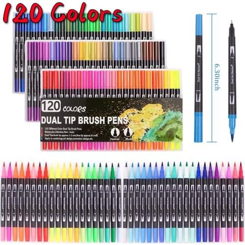 100PCS Colors Dual Tip Brush Pens Art Marker Fine Liner Brush Drawing Painting Watercolor Pens for Coloring Manga Calligraphy