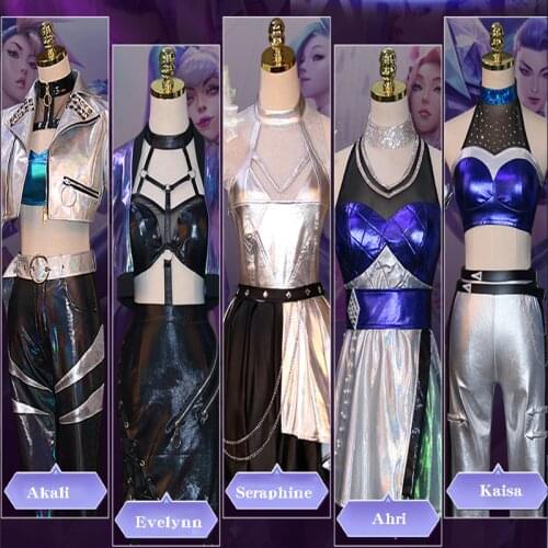 2020 LOL KDA ALL OUT Cosplay Costume Akali Evelynn Kaisa Seraphine Ahri Outfits Women Fancy Suit Halloween Carnival Uniforms