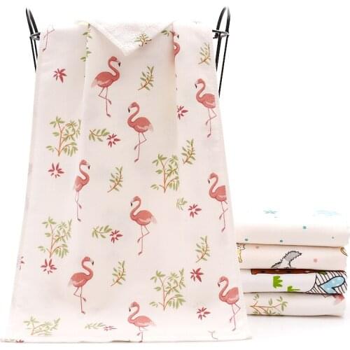 4pcs/lot high quality lady girl home big face towel cotton gauze soft absorbent Flamingo towel washing print cartoon luxurious