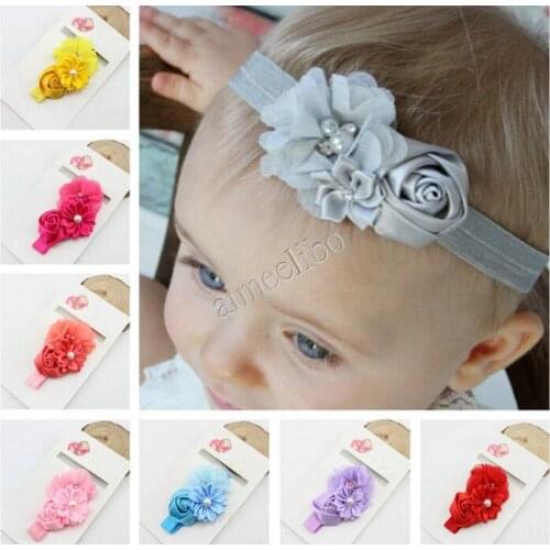 5pcs/lot Baby Flower Headband Chiffon Rose Flower Children Girls Hair Head Kids Hair Accessories