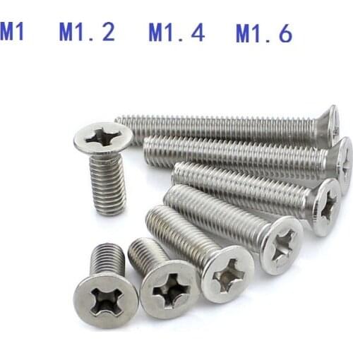 500pcs/Lot M1 M1.2 M1.4 M1.6 304 Stainless Steel Cross Phillips Flat Countersunk Head Machine Screw Bolts Length 3-100mm