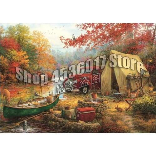 Boats Fall Fishing Diamond Painting Cross Stitch Diamond Embroidery 5D Diy Diamond Mosaic Outdoors Picture Full Rhinestones Gift
