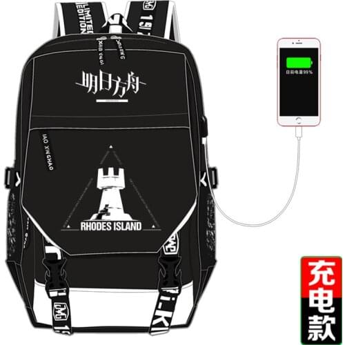 Arknights Black Backpack USB Port Rucksack Bag Teenager Student BookBags travel Laptop Bag