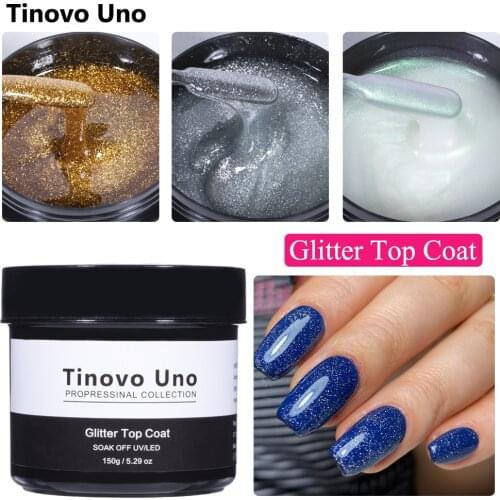 Tinovo Uno Glitter Top Coat Manicure Nail Gel Polish UV Semi Permanent 150g Laser Pearl Diamond Shine Topcoat 2 IN 1 Gellak Art