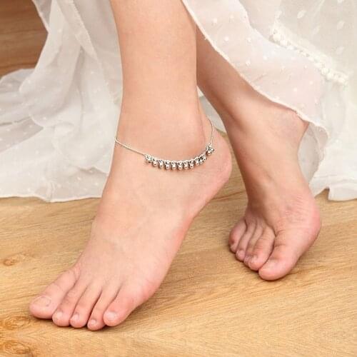 Bohemia Foot Beach Anklets 27 cm 100%925 Sterling Silver Anklet Bracelet Women Fashion Barefoot Chain Jewelry Summer gift