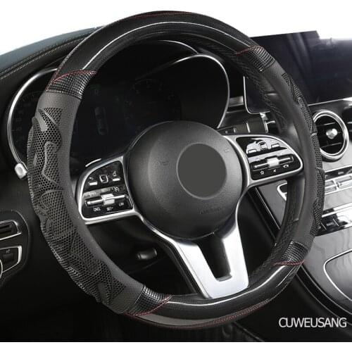 CUWEUSANG Carbon Fiber Leather Car Steering Wheel Cover For Skoda Octavia Kodiaq Rapid Fabia Yeti Karoq