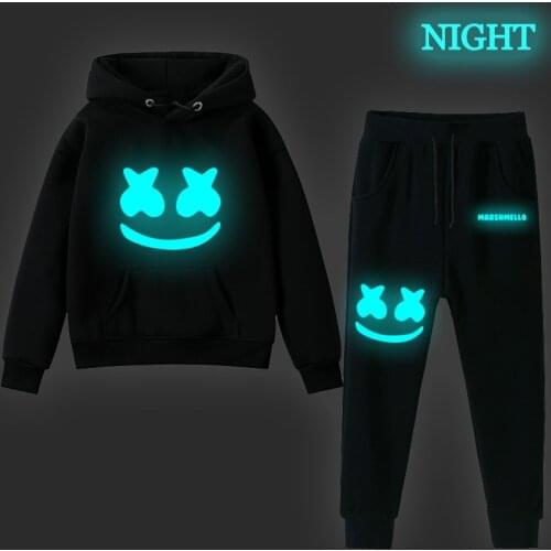 DJ Marshmello Anime Night Light Fleece Ensemble Mens and Womens Casual Print Sportswear Marshmello Fashion Hoodies Tracksuit